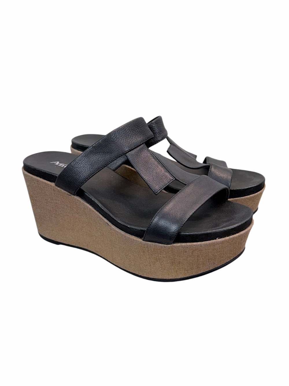 Antelope Black Leather Platform Wedge Sandals Boho Chic Comfort Slides Size 8.5 - Picture 4 of 10